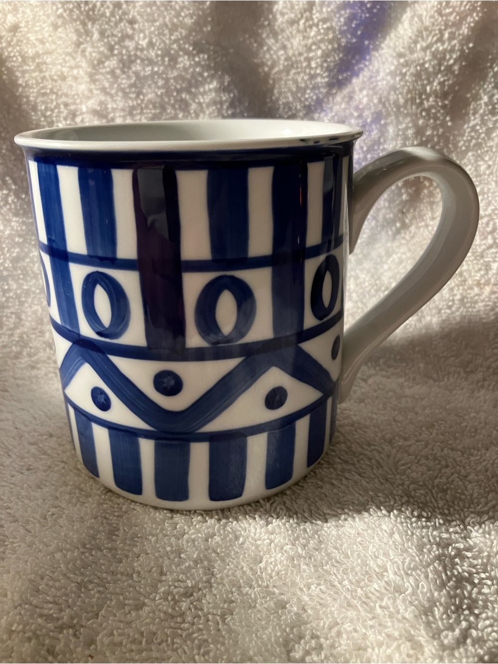 Dansk Arabedque Blue and White Patterned Ceramic Mug